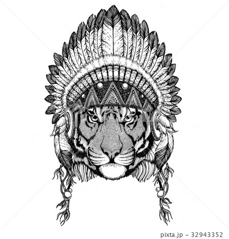 Wild tiger Hand drawn illustration for tattoo 32943352