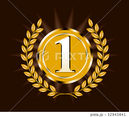 メタリックの質感の金メダル　　gold medal　暗色背景 32943841