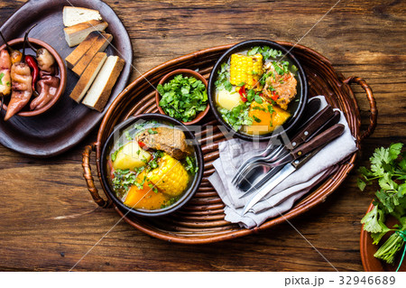 Latin American food. Traditional chilean pork soup Latin American food. Traditional chilean pork soup 32946689
