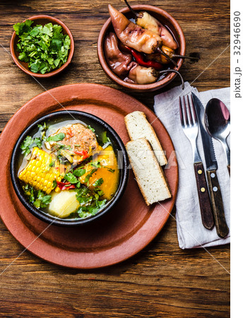 Latin American food. Traditional chilean pork soup Latin American food. Traditional chilean pork soup 32946690