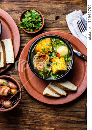 Latin American food. Traditional chilean pork soup 32946700