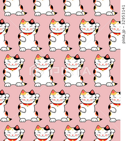 Seamless pattern with cute maneki neko cats 32953141