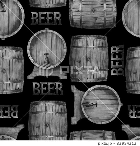 Watercolor barrels of beer 32954212