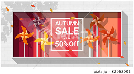 Autumn sale window display with colorful pinwheels 32962001