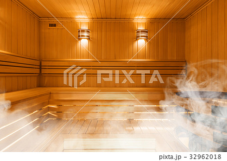 Interior of Finnish sauna, classic wooden sauna 32962018