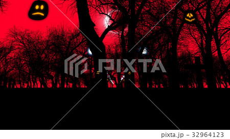 Graveyard with creepy trees on Halloween 32964123