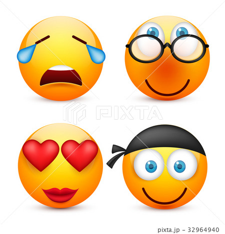 Smiley with blue eyes,emoticon set. Yellow face 32964940