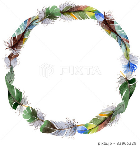 Watercolor bird feather wreath from wing. 32965229