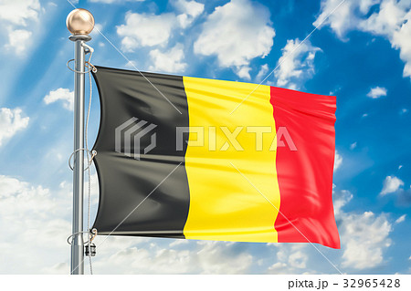 Belgian flag waving in blue cloudy sky Belgian flag waving in blue cloudy sky 32965428