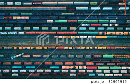 Aerial view of colorful freight trains Aerial view of colorful freight trains 32965916