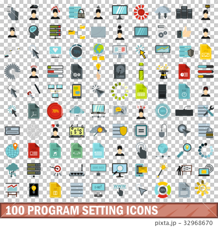 100 program setting icons set, flat style 32968670