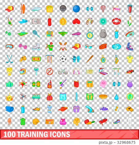 100 training icons set, cartoon style 32968675