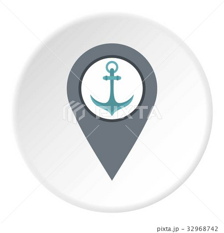 Gray map pointer with anchor symbol icon circle 32968742