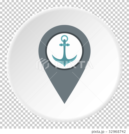 Gray map pointer with anchor symbol icon circle 32968742