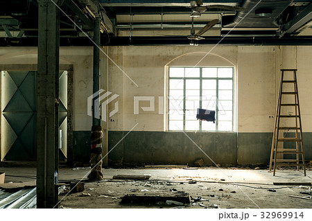 Destroyed interior of factory Destroyed interior of factory 32969914