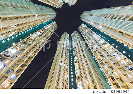 Apartment building to the sky at night 32969944