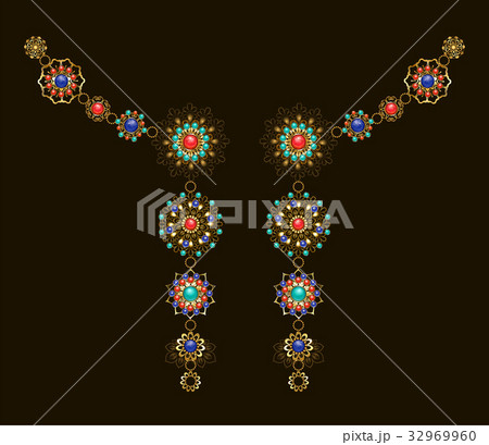 Symmetrical ethnic decoration with lapis lazuli 32969960