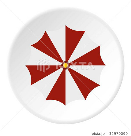 Red and white beach umbrella icon circle 32970099