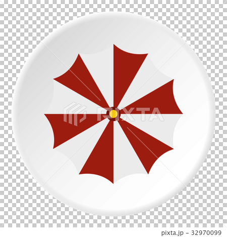 Red and white beach umbrella icon circle 32970099