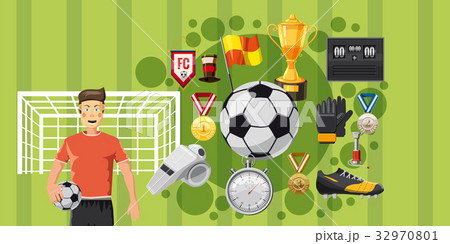 Soccer play banner horizontal, cartoon style 32970801
