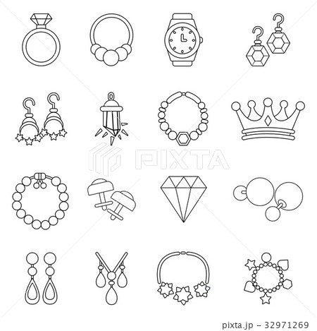 Jewelry shop icons set, outline style Jewelry shop icons set, outline style 32971269