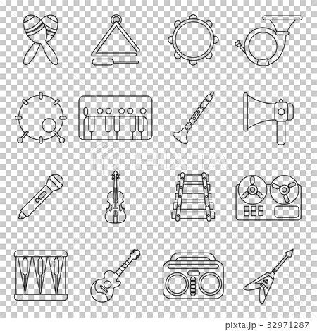 Musical instruments icons set, outline style 32971287
