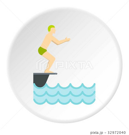 Man standing on springboard preparing to dive icon 32972040