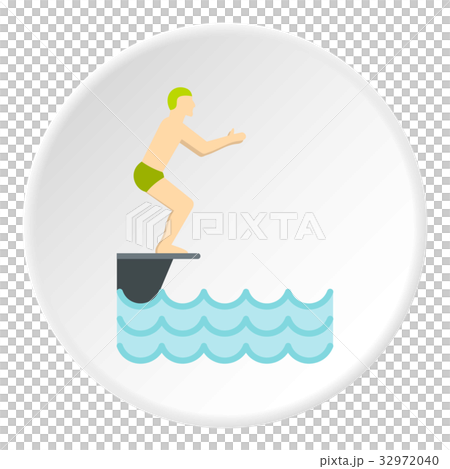 Man standing on springboard preparing to dive icon 32972040