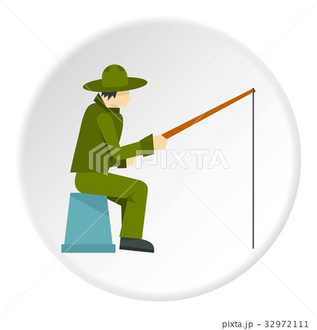 Fisherman sitting with fishing rod icon circle Fisherman sitting with fishing rod icon circle 32972111