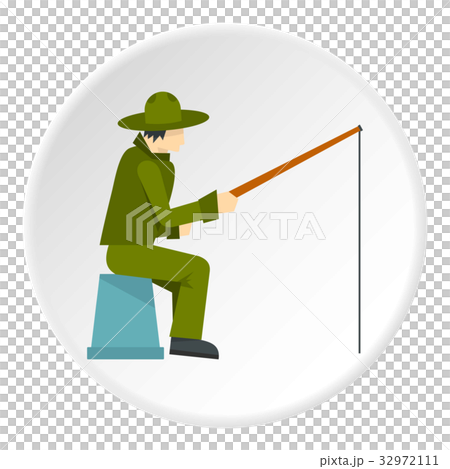 Fisherman sitting with fishing rod icon circle Fisherman sitting with fishing rod icon circle 32972111