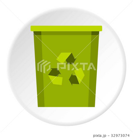 Green bin with recycle symbol icon circle Green bin with recycle symbol icon circle 32973074