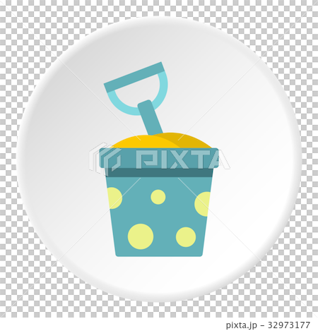 Blue bucket of sand and shovel icon circle 32973177