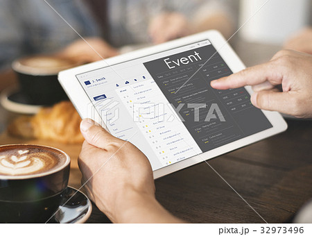 Graphic of personal organizer appointment schedule on digital tablet Graphic of personal organizer appointment schedule on digital tablet 32973496