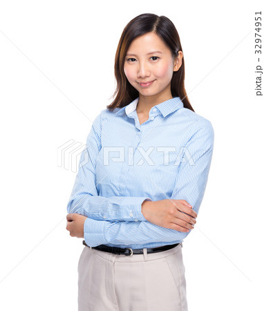 Asian businesswoman fold arm on white background Asian businesswoman fold arm on white background 32974951