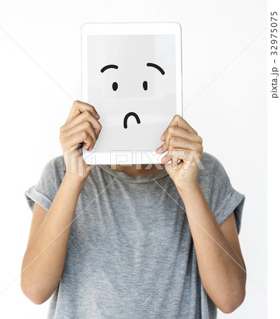 Illustration of confuse stunned face on banner 32975075