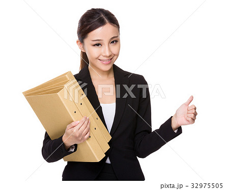 Young businesswoman hold with folder and thumb up 32975505