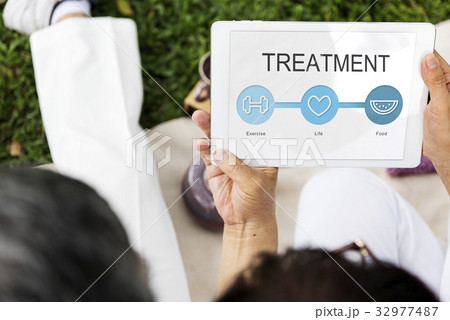 Couple working on network graphic overlay digital device 32977487