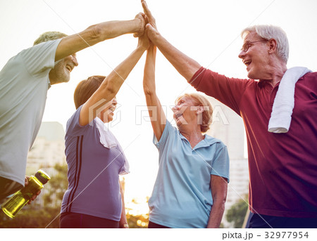 Photo Gradient Style with Senior Adult Teamwork Hands Together Photo Gradient Style with Senior Adult Teamwork Hands Together 32977954