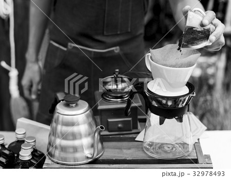 Barista Man Making Drip Coffee Show Barista Man Making Drip Coffee Show 32978493