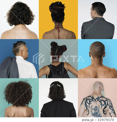 Collages diverse people backview concept Collages diverse people backview concept 32979370