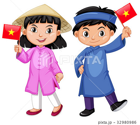 Vietnamese boy and girl in traditional costume 32980986