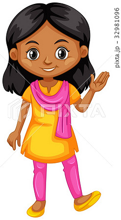 Girl from India in yellow and pink costume 32981096