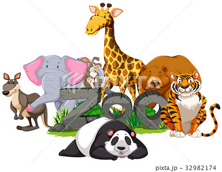Wild animals around the zoo sign 32982174