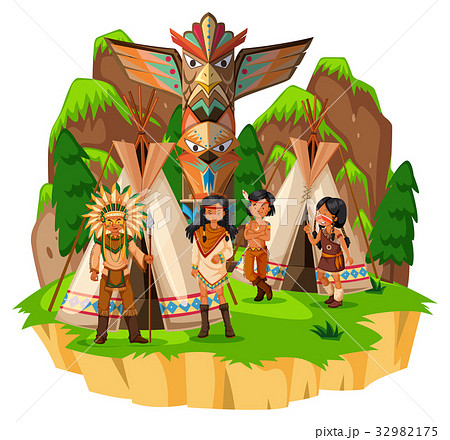 Native american indians at their tents 32982175