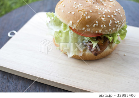 Tasty and fresh sandwiches on wooden table Tasty and fresh sandwiches on wooden table 32983406