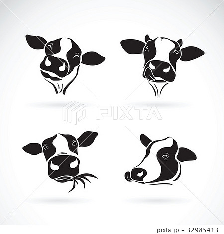 Vector group of a cow head design. Farm Anim 32985413