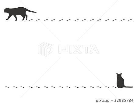 黒猫と足跡のイラスト素材