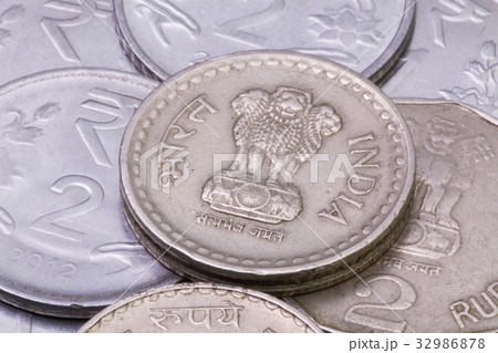 Detail of different India Rupees coins 32986878