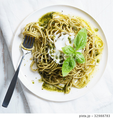 pasta with pesto sauce. pasta with pesto sauce. 32988783