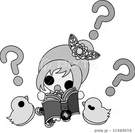 勉強中の女の子とひよこのイラスト素材